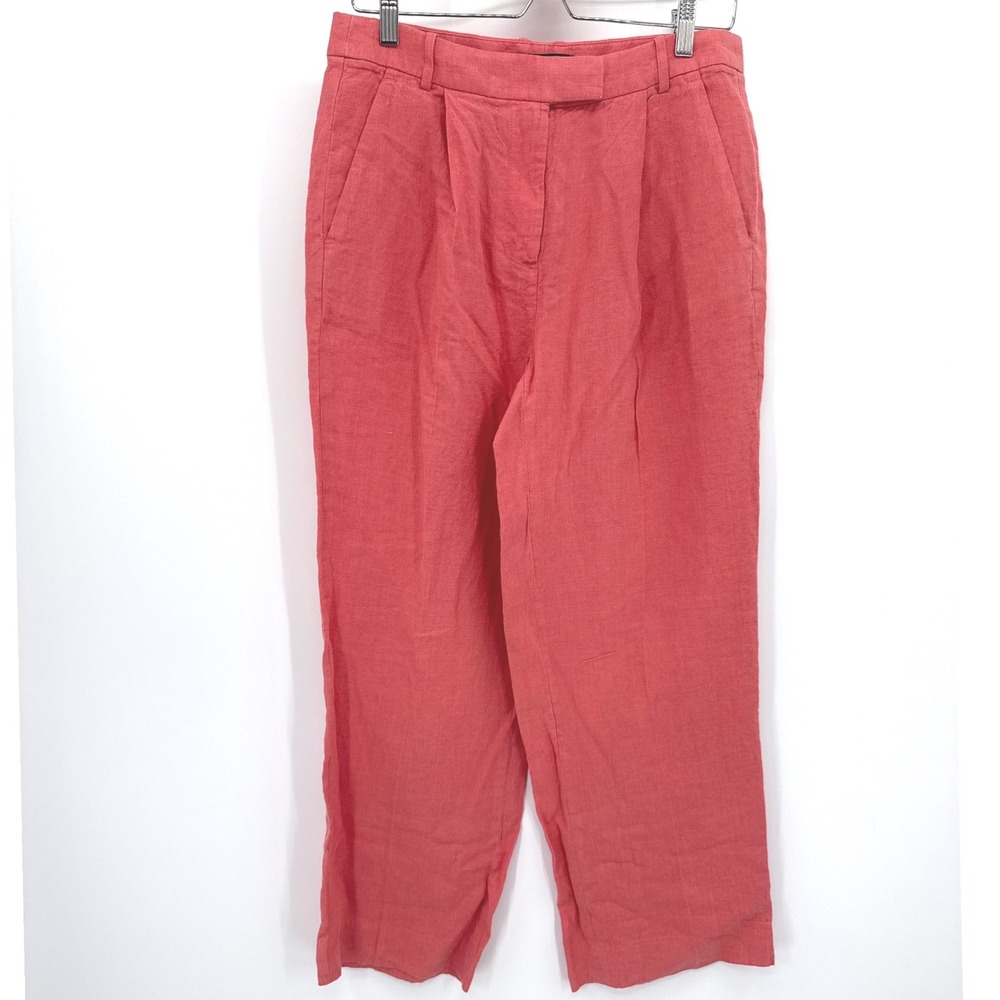 Banana Republic Womens Pants 8 Coral Pink 100% Linen Pleated Wide Leg Beach Vaca